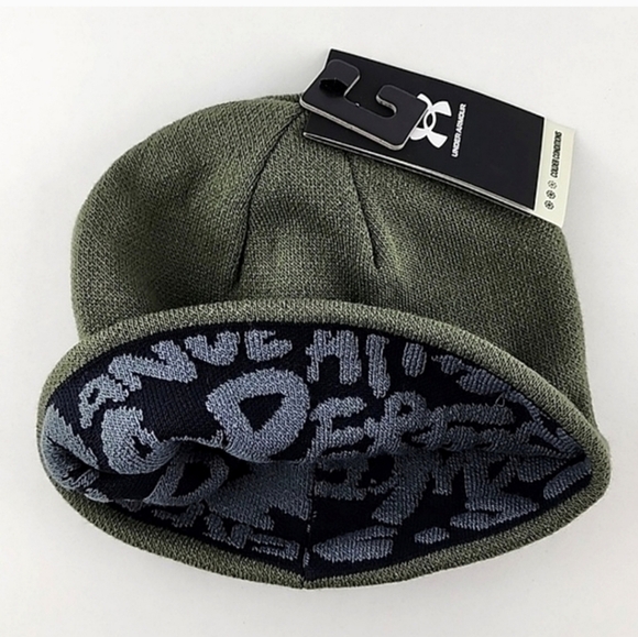 Under Armour Youth Halftime Reversible Beanie Knit Toque Marine Green - Picture 3 of 11